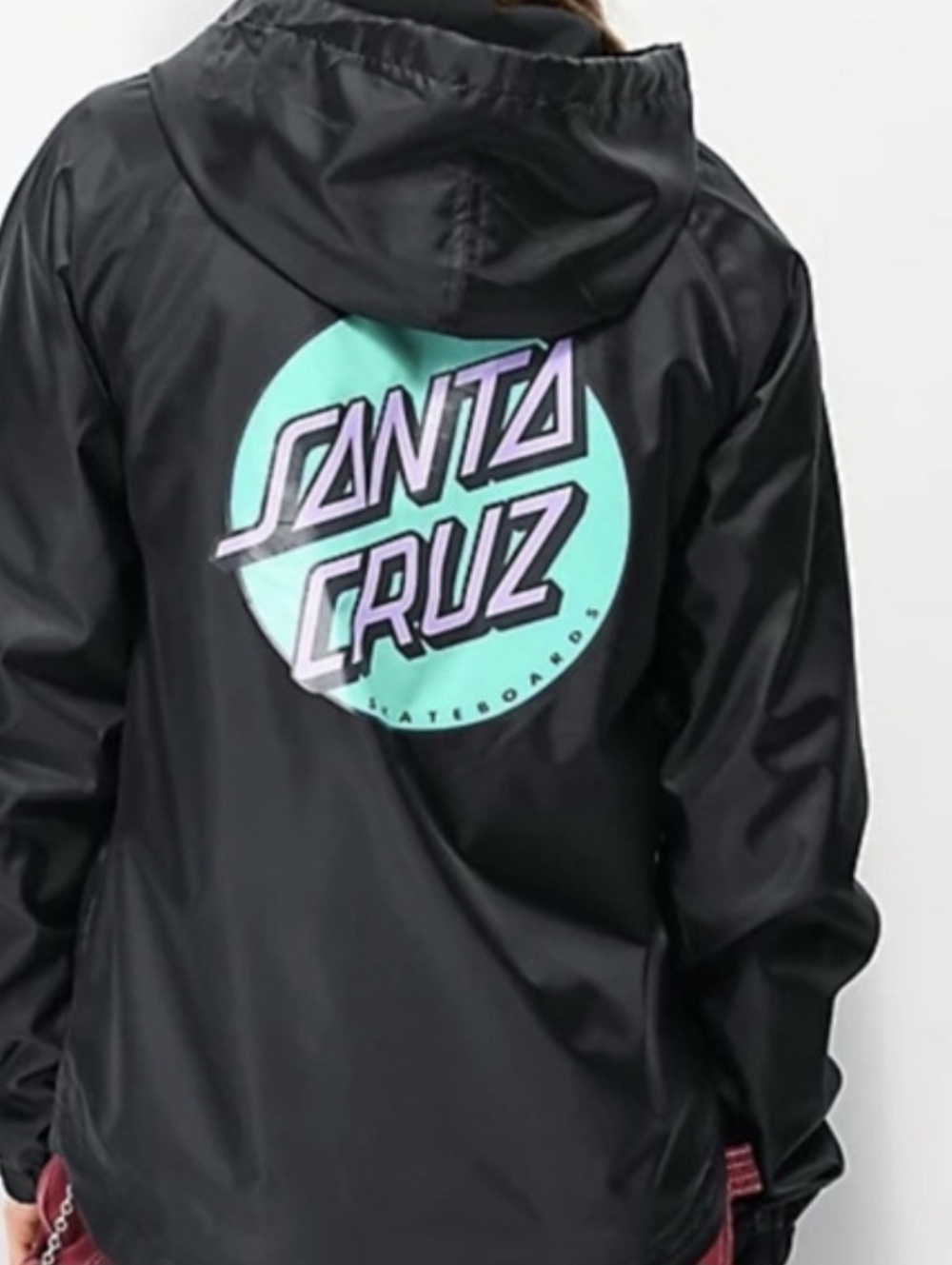 Santa Cruz Black Hooded Jacket with Aqua and Teal Logo Size Small